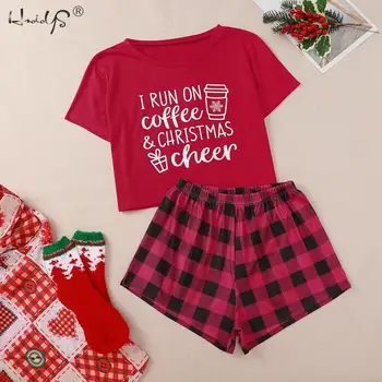2020 Nové Príležitostné Vtipné Vianočné List Tlač Krátke Sleeve T shirt Koberčeky Šortky Vianočné Ženy Pajama Sady