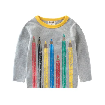2020 Nové Tričká Chlapci Dievčatá Dlhý Rukáv Bavlna Legrační Farebné Ceruzky Tlač Detí Topy Dieťa Tees 2-8 Rokov Deti Oblečenie