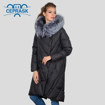 2020 Nové Zimné Kabát Žien Bunda Plus Veľkosť Dlhý s Kapucňou, Teplé Ženy Zimná páperová Bunda Mýval Kožušiny Biologické-Dole Žena Vetrovka
