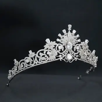 2020 Nové Zirconia Royal Tiara na Svadbu,Crystal Kvet Tiaras Smrť pre Nevestu Vlasy, Šperky CH10378