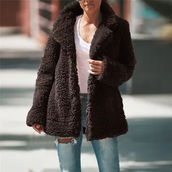2020 Nové Ženy Kabát Načechraný Bunda Na Jeseň Plyšové Hrubé Bežné Plus Veľkosť Baránok Zimné Umelú Kožušinu Kabát Ženy Kabát