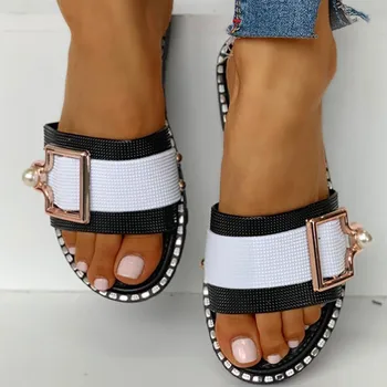 2020 Nové Ženy Móda Pláži Papuče Listov Letné Topánky Ploché Crystal Ploché Sandále Vonkajšie Ženské Ležérne Topánky Zapatos Mujer