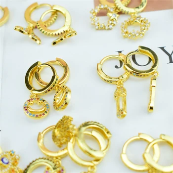 2020 Nový kórejský Nové Krásne Zlatá Farba Smajlíka Stud Náušnice Šperky Jednoduché Kolo CZ Zirkón Krištáľové Náušnice pre Ženy, Dievčatá