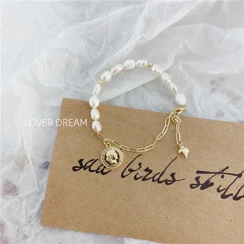 2020 Nový Kórejský Ročníka Zlatej Ruže Kvet Srdce-Hviezdičkový Barokový Prírodné Perlový Náramok Darčeky Pre Ženy Roztomilý Dievča Módne Šperky