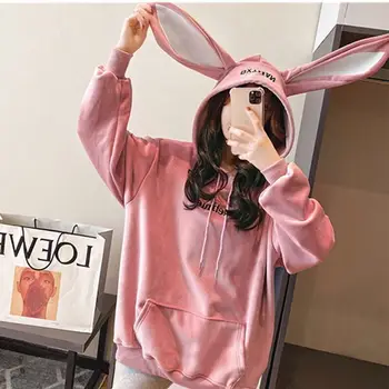 2020 nový kórejský štýl sveter roztomilý králik ucho s Kapucňou, voľné a všestranný