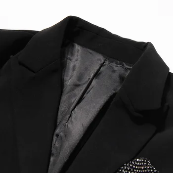 2020 Nový Oblek Európsky Štýl Módne Lesklé Nechty Diamond Mesh Rukáv Šitie Tenké Sako Čierne Slim Sako Coats