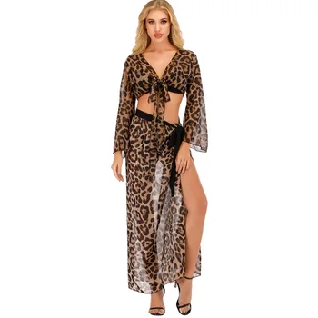 2020 Plavky Kryt Ups Ženy Plážové Šaty Šifón Plaviek Leopard Plavky Zakryť Kvetinový Cardigan Ženy Tunika Pláži Oblek