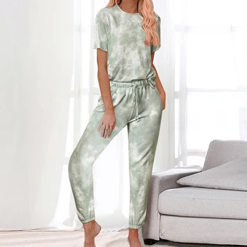 2020 Plavky Ženy Pajama Nastaviť Domov Nosiť tie-dye Tlač Odev Sleepwear Móda Jar Leto Krátke Pyžamá Ženy