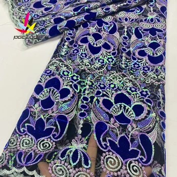 2020 Sequin Velvet Textílie S Výšivky, Čipky Orange Elegantný Krásny Kvet Afriky Nigérijský Najnovšej Francúzskej DesignsFor Šaty