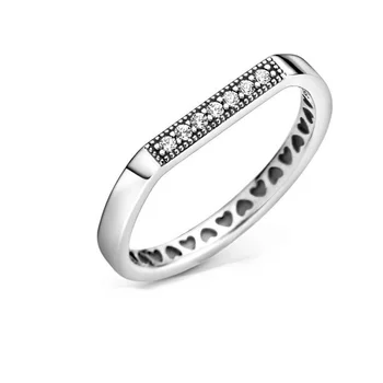 2020 valentínske 925 sterling silver Krúžky Šumivé Logo Bar Stohovanie Krúžok Žien módne šperky Svadobný dar