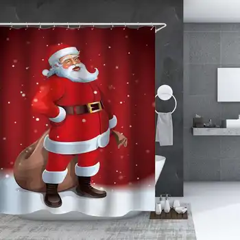2020 Veselé Vianoce 4pcs Kúpeľňa Opony Nastaviť Santa Claus Nepremokavé Sprchový Záves Wc Kryt Mat Non Slip Koberec Domova