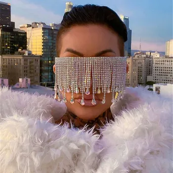2020 Vintage Nadrozmerné Luxusné Strapec Drahokamu Dekorácie Slnečné Okuliare Tvár Šperky pre Ženy Strany Darček Bling Crystal Sunglasse