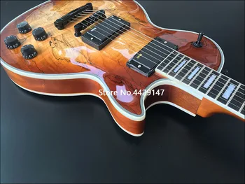 2020 Vysokej kvality Elektrická gitara,Pevné, Mahagónové telo S Mapa textúrou dokončiť Top hnedá transparentná farba,Čierny Hardware,bezplatnú kyvadlovú dopravu
