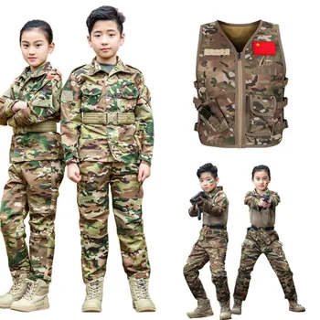 2020 WW2 Deti Vojenskú Uniformu Taktický Boj Chlapec Dievča Bunda, Nohavice, Súpravy Kamufláž Jungle 2ks Deti Špeciálne SWAT Armády Oblek