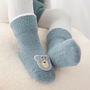 2020 Zahustiť novorodenca Coral Fleece ponožky plus velvet zahusťovanie baby ponožky non-slip Batoľa detská zimná Cartoon Bábika ponožky