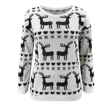 2020 Zime Vianoce Elk tlač Elegantný Sveter Pre Ženy Dlhý Rukáv Pletený Sveter Pulóver Teplé Vytiahnuť Hore Xmas Party Knitwear