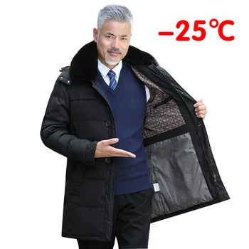 2020 zimné hrubé dlhé pánske nadol bunda luxusné vysokej kvality kožušiny golier nový štýl mužom stredného veku bežné teplé kapucňou dole coats