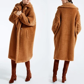 2020 Zimné Hrubé Teplé Umelú Kožušinu Kabát Ženy Nadrozmerné Teddy Bundy A Coats Žena Outwear Topy Bežné Dlho Baránok Vlna Zvrchníky