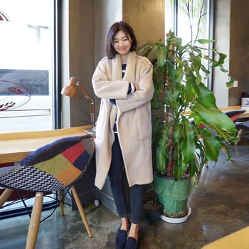 2020 zimné kórejskej ženy hrubé faux suede koža baránok, vlnené kabáty voľné plus veľkosť dlho klope shearling coats camel béžová A328