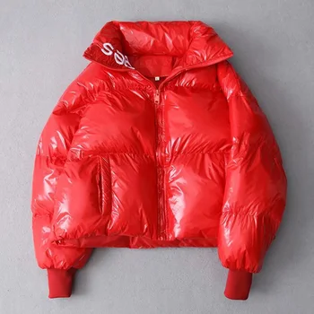 2020 Zimné Lesklý Dole Bundu žien Vodotesný Kabát Výšivky bunda veľkosť Voľné Zime Teplé, Hrubé Vetrovka Bunda Ženy