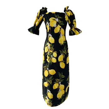 2020 Šaty Žien Lete Elegantné Lomka krku A-line Lístkového Rukáv Pláži Vintage Dlho Kvetinové Šaty Strany Vestito Donna Nehnuteľností