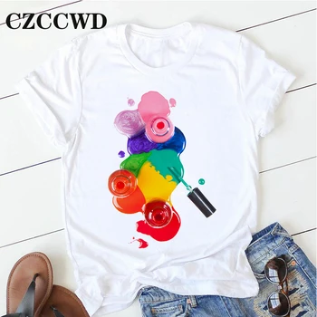 2020 Ženy Harajuku Grafické 3D Necht Farba Módne Farby Roztomilý Vytlačené Top Tričko Žena Tee Tričko Dámske Oblečenie T-shirt