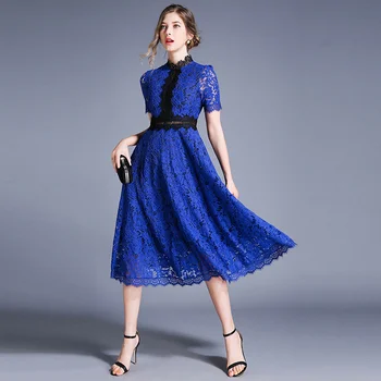 2020 Ženy Kvalitné Luxusné Dráhy Nové módne, Elegantné party šaty Letné Patchwork Čipky Šaty vestidos
