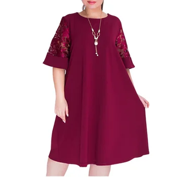 2020 Ženy, Príležitostné Šaty Bavlny-Line O-Krku podkolienok XL-4Xl Plus Veľkosť Tričko Šaty Elegantné Pevné Party Šaty Vestido