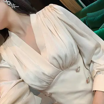 2020 Ženy Tvaru Sexy Dizajn Značky Elegantné Biele Double-Breasted Slim Zimné Šaty S Dlhým Rukávom Luxusné Strany Midi Šaty Oblečenie