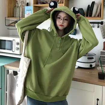 2020 Žien New Frog Hoodies Celkom Anime Žaba Nadrozmerné Mikina Plus Veľkosť Zelená mikina s Kapucňou Kawaii Zimné Oblečenie Žien