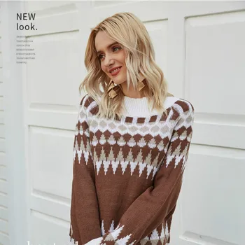 2020 žien Retro pletený sveter voľné stojan golier Pulóver Sveter pre ženy halloween sveter ženy pletený sveter