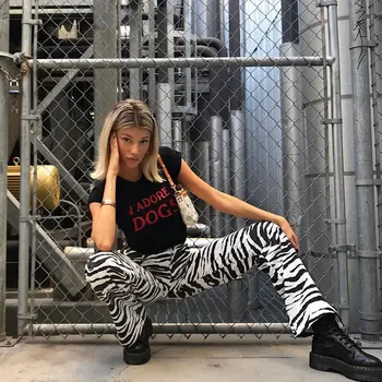 2020 Žien Zebra Nohavíc Módne Femme Pruhované Tlač Nohavice Dámske Street Nosiť Tepláky Leginy Hosen Goth Hippie Hárem Nohavice