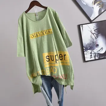 2020Summer Nový kórejský Voľný čas Plus Veľkosť Voľné Ženy-Krátke rukávy T-shirt Bavlna Bola Tenká Shou Tlačené Písmená Topy Zadarmo Shiping