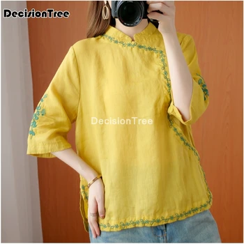 2021 bavlnená posteľná bielizeň tričko retro šifón, blúzky, čínskej tradičnej ženy hanfu voľné denne čínske ženy tričko qipao