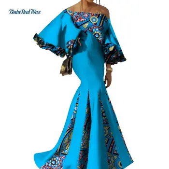 2021 Bazin Riche Africkej Ženy Sexy Oblečenie Patchwork Kvet Rukáv, Dlhé Šaty Strany Vestidos Africkej Tlače Šaty WY3441