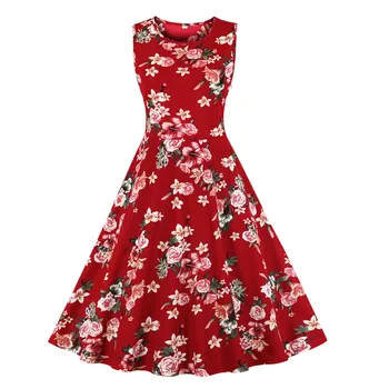 2021 bez Rukávov Ženy Rockabilly Šaty Bežné Kvetinový Elegantný Retro Vintage 50. rokov 60-tych rokov, Župan Femme Swing Dievčinu Vestidos Party Šaty