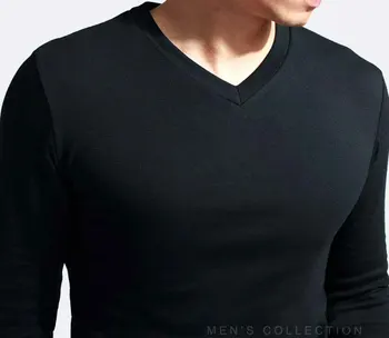 2021 Elastické Pánske Tričko V-Neck Dlhý Rukáv Mužov T Shirt Pre Mužov Veľká Veľkosť Lycra A Bavlnené Tričko Obchodné Muž Tees