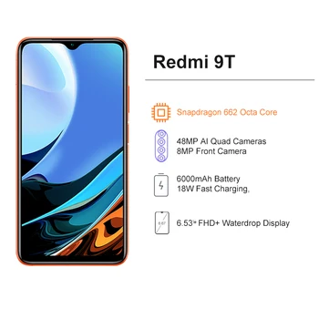 2021 Globálna Verzia Xiao Redmi 9T Mobilné 4 GB RAM, 64 GB / 128 GB ROM Snapdragon 662 6000mAh Batéria 48MP Zadná Kamera 6.53