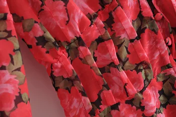 2021 Jar Ženy BOHO Červený Kvet Tlač Tričko Šaty, Sexy Dámy Hlboko V krku Svietidla Rukáv Centrum tlačidla Mini Krátke Šaty