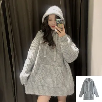 2021 jesenné a zimné nové žien sveter bavlna s kapucňou dlhým rukávom veľkosť voľné teple celý zápas bežné retro móda, top