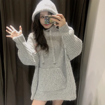2021 jesenné a zimné nové žien sveter bavlna s kapucňou dlhým rukávom veľkosť voľné teple celý zápas bežné retro móda, top