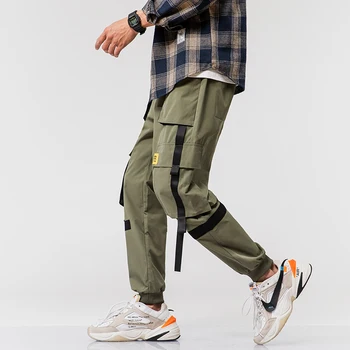 2021 Jeseň Mužov Streetwear Cargo Nohavice Pás S Nástrojmi Nohavice Harajuku Bočné Vrecká Príležitostných Bežcov Pantalones Hip Hop Nohavice