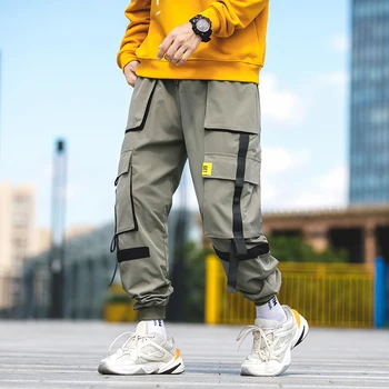2021 Jeseň Mužov Streetwear Cargo Nohavice Pás S Nástrojmi Nohavice Harajuku Bočné Vrecká Príležitostných Bežcov Pantalones Hip Hop Nohavice