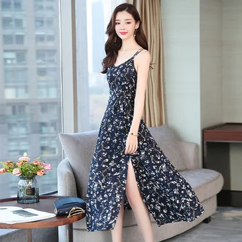 2021 Kórejský Vintage Plus Veľkosť Boho Midi Šaty Letné Čierne Kvetované Šifón Sundress Elegantné Ženy Mimo Ramenný Strany Vestidos