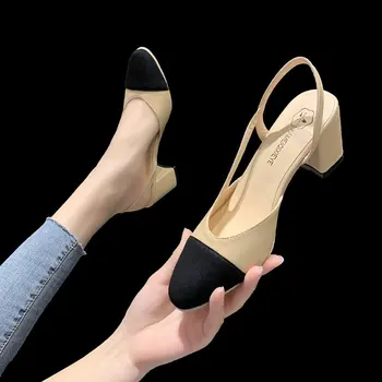 2021 Lete Nové Námestie Prst Ženy Sandále Hrubé s Semiš Duté Jednej Topánky Ženy Elastické Kapely Hlavu Vysoko Zamatové Sandále