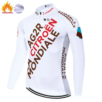 2021 MENS Dlho Rukáv zimné thermal fleece, cyklistika Dres MTB Bicykel Bicykel AG2R cyklistické oblečenie mužov zimné Závodnú Cyklistiku