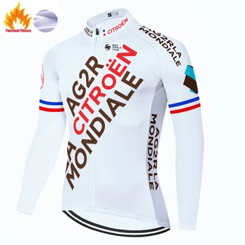 2021 MENS Dlho Rukáv zimné thermal fleece, cyklistika Dres MTB Bicykel Bicykel AG2R cyklistické oblečenie mužov zimné Závodnú Cyklistiku