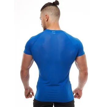 2021 Muži T-Shirt Kompresné Tričko Oka Handričkou Tričko Homme pánske Fitness Čierna Modrá Telocvični BodybuildingTraining Oblečenie