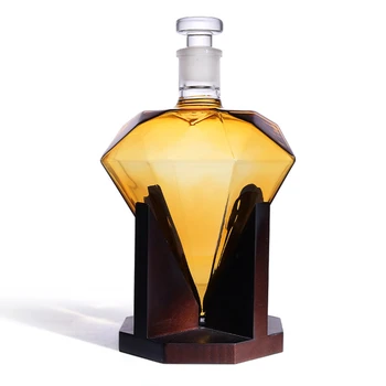 2021 najpredávanejšie Vína Decanter Kryštál Diamantu v Tvare Sklenenej Fľaši Pre Vodky A Whisky ， Dreva Víno Stojan