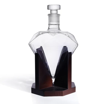 2021 najpredávanejšie Vína Decanter Kryštál Diamantu v Tvare Sklenenej Fľaši Pre Vodky A Whisky ， Dreva Víno Stojan